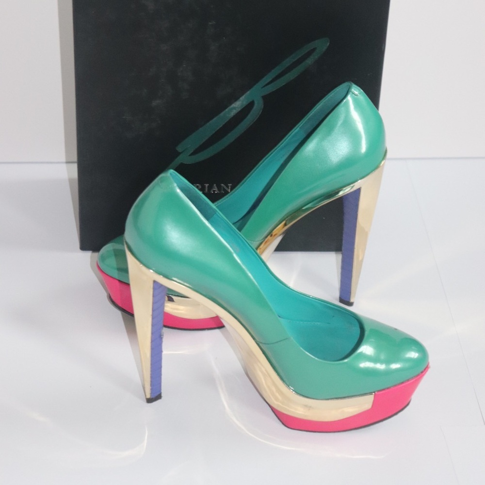 Brian Atwood Leonida Colorblock Heels Sz 7.5 - Picture 1 of 15